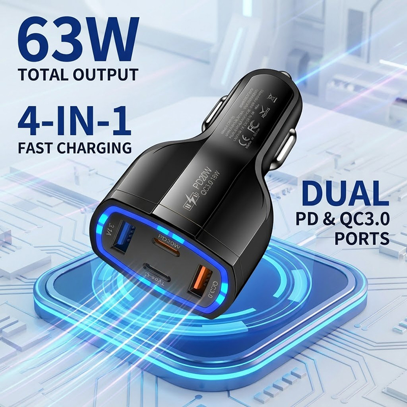 Usb C Hub - Multi Port 63W Car Charger Fast