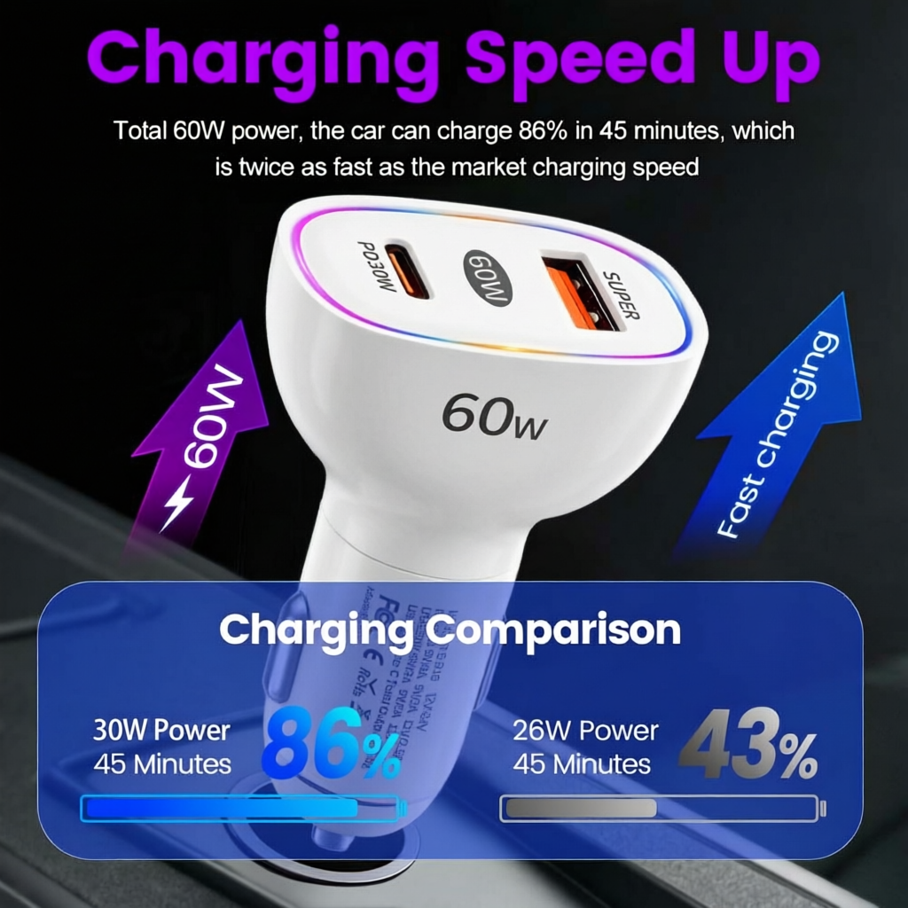 Dual Port 60W Car Charger USB  - Usb C Hub incelemesi ve fiyatı